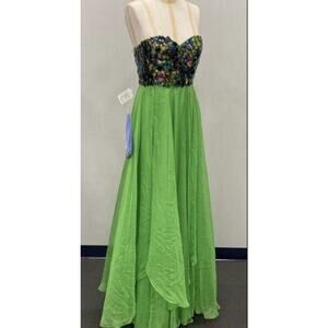 Party Time Formal Dress Gown Crystals Embellished Lime Green Med 10 Strapless